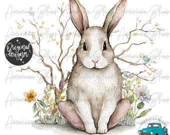 CottageCore Bunny, Easter CottageCore, Easter png, Vintage Rabbit, Spring bunny, digital download