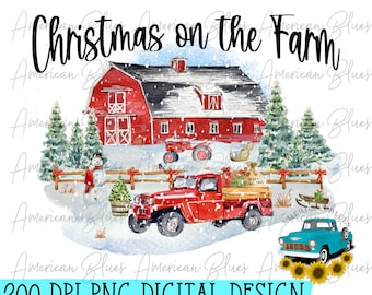 Christmas on the Farm, Farmhouse Christmas, Old Vintage Farm,  DTF, DTG, Screenprint. Sublimation