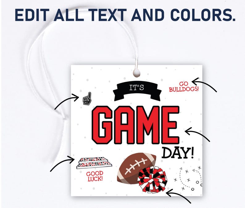Football Game Day Treat Tags: Team Colors, Editable (digital Download ...