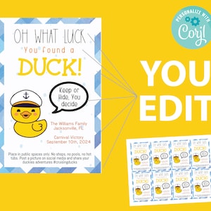Editable Cruising Duck Tag | digital download, printable, You&#39;ve Been Ducked Kids Game INSTANT DOWNLOAD