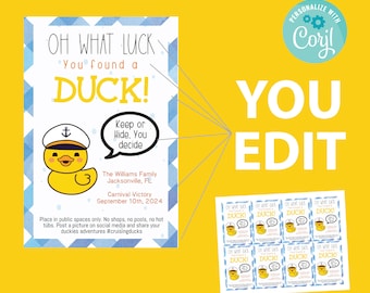 Bearbeitbares Cruising Duck Tag | digitaler Download, druckbar, You've Been Ducked Kinder Spiel INSTANT DOWNLOAD