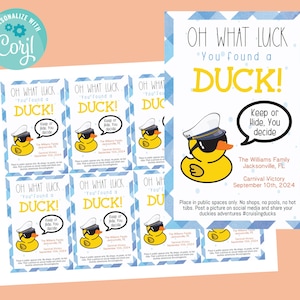 Editable Cruising Duck Tags, Printable Tags for Cruise Ship Ducks, DIY Custom Rubber Duck, You&#39;ve Been Ducked Kids Game INSTANT DOWNLOAD