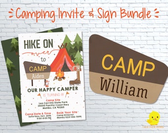 Camping Birthday Invitation & Sign Bundle (Digital)