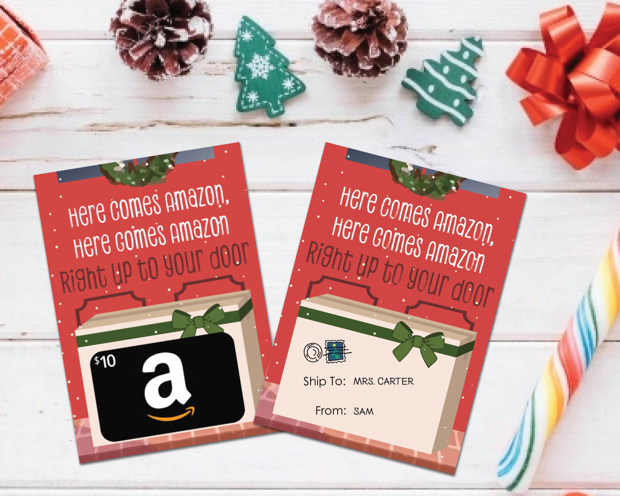 printable christmas amazon gift card holder for teacher (digital