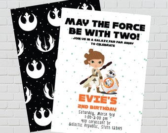 Rey and BB-8 Star Wars Birthday Invitation: Girl 2nd Birthday (Digital File)