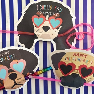 IMPRIMIBLE cachorro perro niños San Valentín favor / Aula Lápiz Titular San Valentín día pixie palos, resplandor palo San Valentín / Paja loca San Valentín