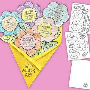 MUTTERTAG Blumen Handwerk für Kinder | Druckbare Blumen Malkarte für Mama, zum sofortigen Download, Muttertagsstrauß | Handwerk für Mama