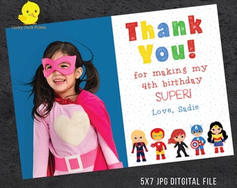 Foto Mädchen und Junge Superheld Dankeschön | Super Hero Dankeskarte | Personalisierte Avengers Dankeskarten | NUR DIGITALE DATEI