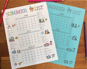 Printable Summer Bucket List Calendar: Family Activities Checklist (PDF)