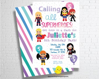 Girl Superhero Birthday Invitation, Comic Style (Digital File)