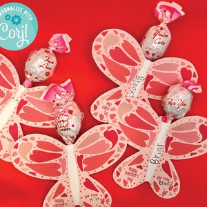 Butterfly Lollipop Valentine Cards: DIY Printable Tags (Digital Download)