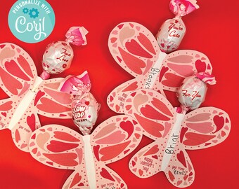 Butterfly Lollipop Valentine Cards: DIY Printable Tags (Digital Download)