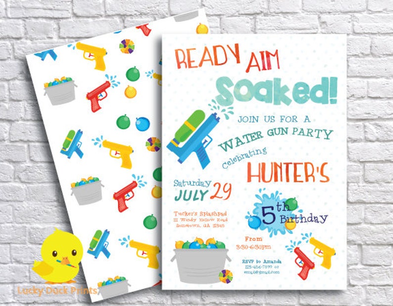 Water Gun Birthday Invitation Water Wars Party Invitation Etsy