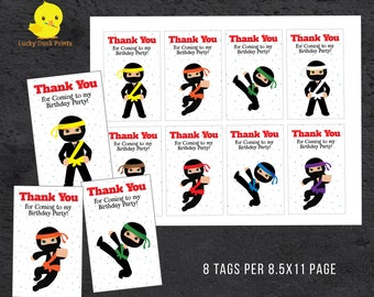 Ninja Tags, Martial Arts Thank You Tags, Black Belt Tags, Ninja Birthday, Favor Tags, Printables,  karate Party | DIGITAL FILE ONLY