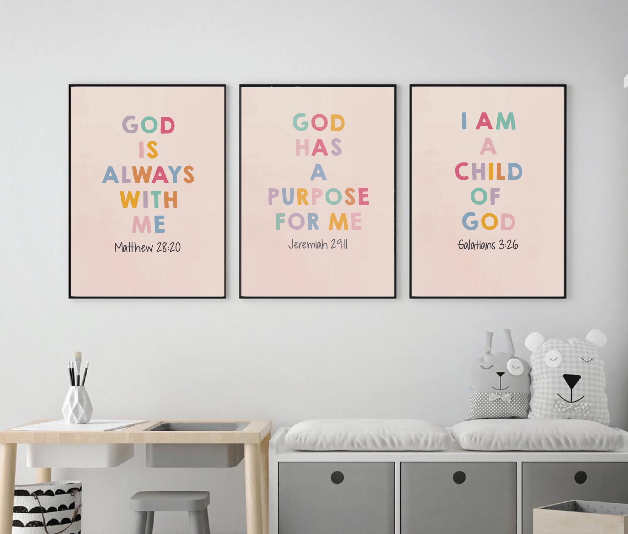Bible Verse Prints: Colorful Christian Wall Art Set of 3 (digital File ...