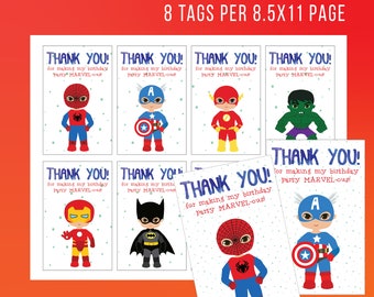 Superhero Tags, Comic Book Thank You Tags, Comic Book Tags, Avengers Tags, Favor Tags, Printable Marvel-ous tags  Superhero Party | DIGITAL