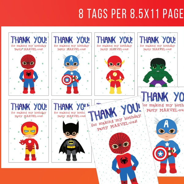 Superhero Tags, Comic Book Thank You Tags, Comic Book Tags, Avengers Tags, Favor Tags, Printable Marvel-ous tags  Superhero Party | DIGITAL