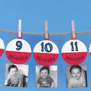 1 12 Month Fishing Bobber Photo Banner The Big One Fishing Birthday Bobber Milestone banner Fishing Birthday Decorations DIGITAL image 1