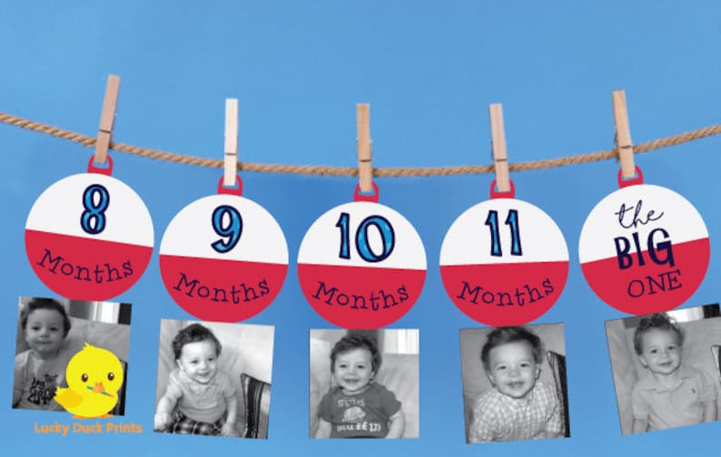 1 12 Month Fishing Bobber Photo Banner The Big One Fishing Birthday Bobber Milestone banner Fishing Birthday Decorations DIGITAL image 1