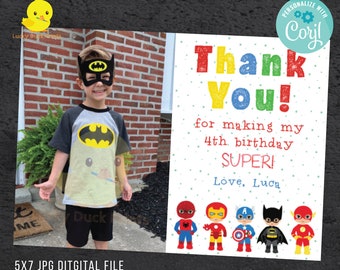 EDITABLE Photo Superhero Thank You Note | Super Hero Thank You Card | Personalized Avengers Thank You Cards | DIGITAL FILE