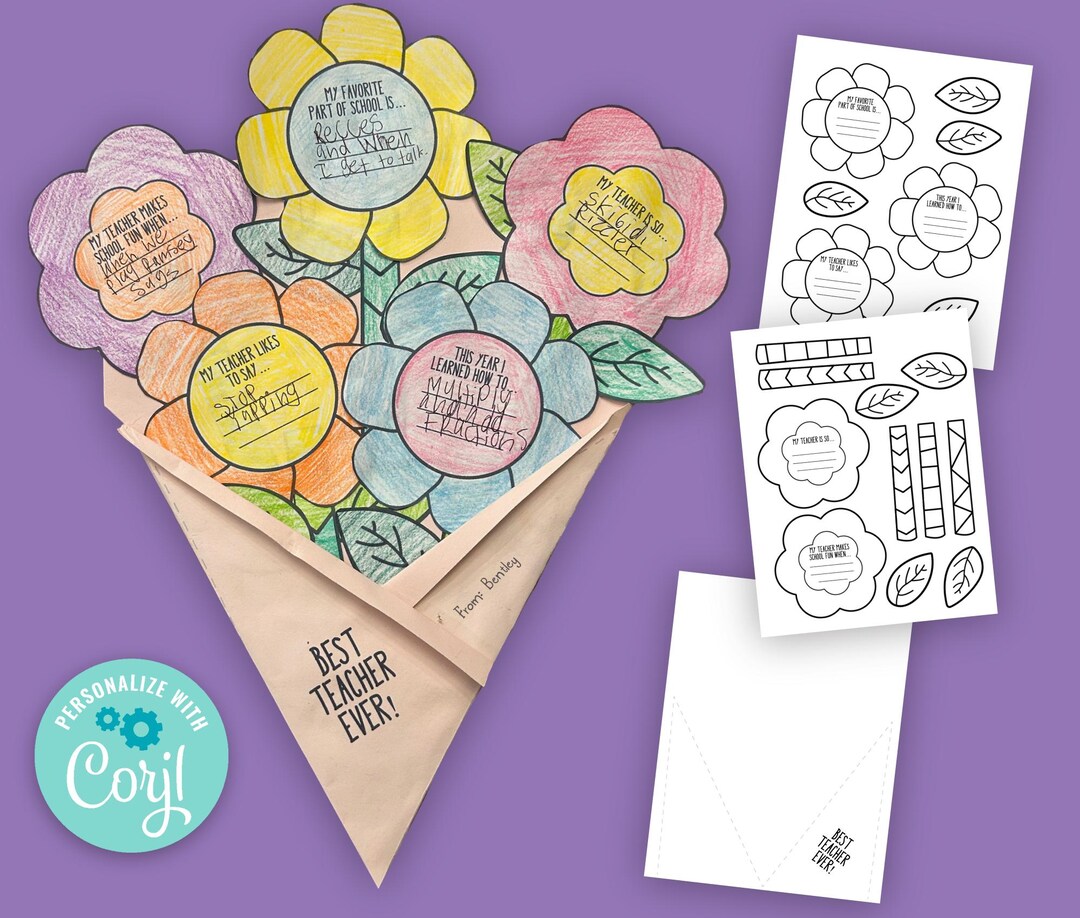 Teacher Appreciation Flower Craft Card: Printable Coloring Activity ...