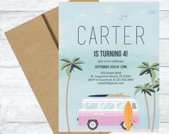 Surf Girl Invitation, Surf Birthday, Surfing Invitation, Surf's Up, Surfboard Invitation, Surfing Party, Surf Van Invite, DIGITAL