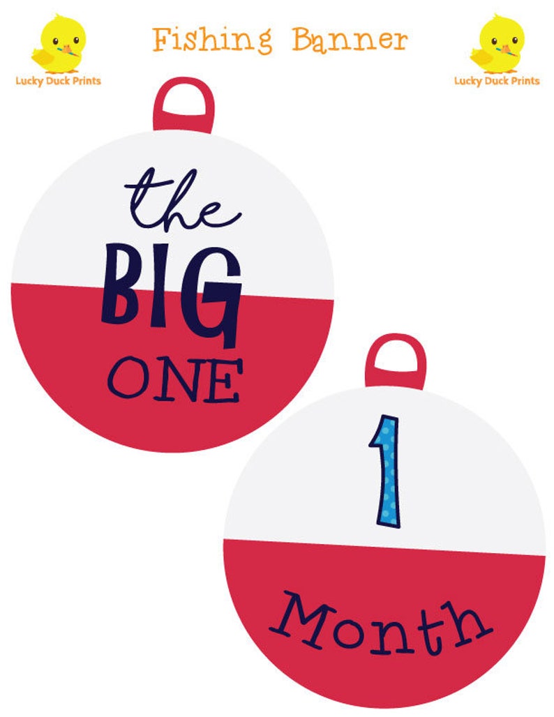 1 12 Month Fishing Bobber Photo Banner The Big One Fishing Birthday Bobber Milestone banner Fishing Birthday Decorations DIGITAL image 3