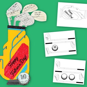 Artisanat de la FÊTE DES PÈRES pour les enfants | Carte de sac de golf à colorier imprimable pour papa, téléchargement immédiat, cadeau de fête des pères | Bricolage en classe pour papa
