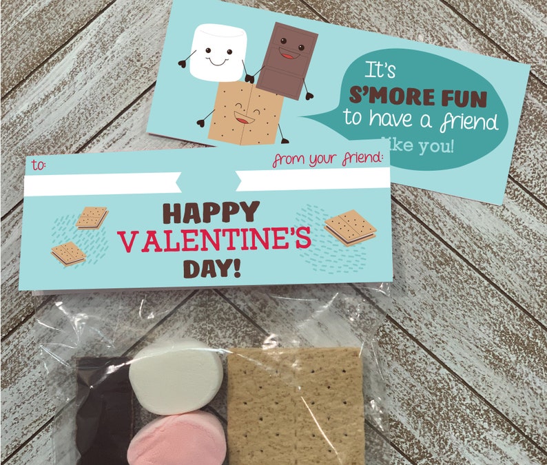 PRINTABLE Valentines for Kids Smores Valentines Boy Valentine cards Girl Valentines S'more Valentine classroom cards, DIGITAL image 1