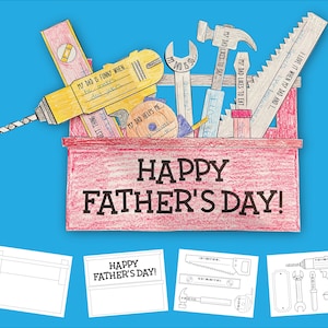 Lavoretto per la Festa del papà per bambini, biglietto da colorare stampabile con cassetta degli attrezzi per papà, download istantaneo, regalo per la Festa del papà, lavoretto in classe per papà