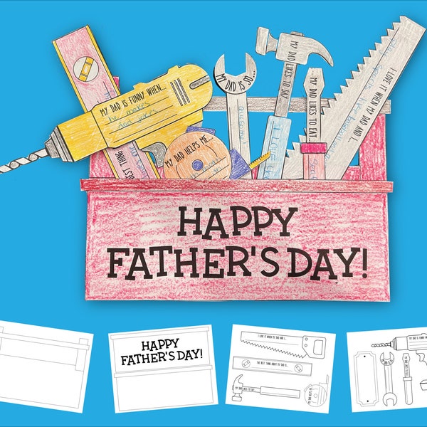 FATHER'S DAY Craft for Kids | Printable coloring Toolbox card for dad, Instant download, Father's Day Gift | Classroom craft for dad