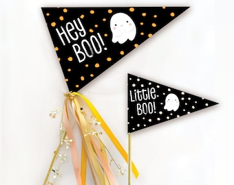 Halloween Pennant Flag Printable | Hey Boo | Little Boo | Boo Basket Flag | Instant Download | DIGITAL FILE ONLY