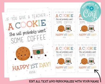 If You Give A Teacher A Cookie Gift Tag, Editable Teacher Appreciation Gift, School Favor Tag, Thank You Teacher Coffee Gift, Cookie Label