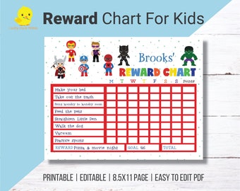 Superhero Printable Reward Chart for Kids, EDITABLE Kid's Chore Chart, Cute Behavior Chart | DIGITAL FILE