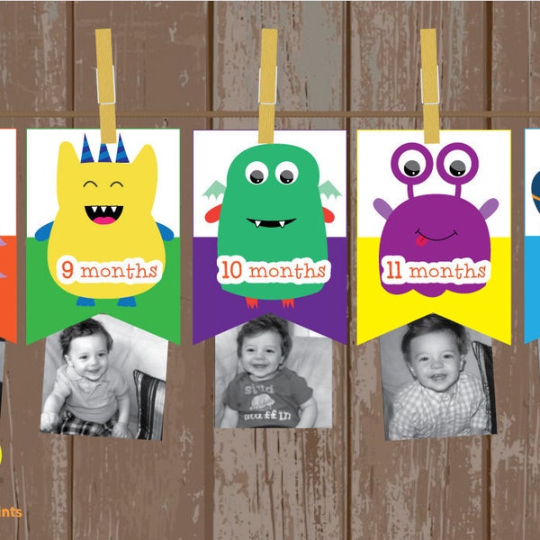 1 - 12 Month Monster Photo Banner | The Big One  | Monster Milestone banner | 1st Birthday Decorations | Little Monster Birthday | DIGITAL