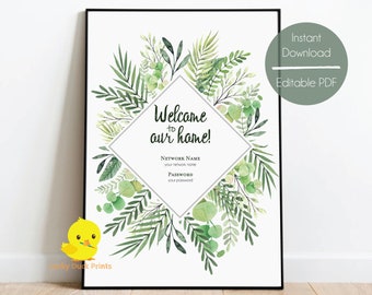 Home Wifi Password Sign: Floral Editable PDF (Digital Download)