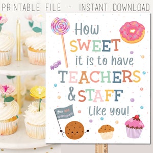 Teacher Appreciation 8x10 Sweet Printable Sign, Teachers Lunch Appreciation, Cupcakes Donuts Sign, Staff Appreciation PTO PTA Sweet It Is