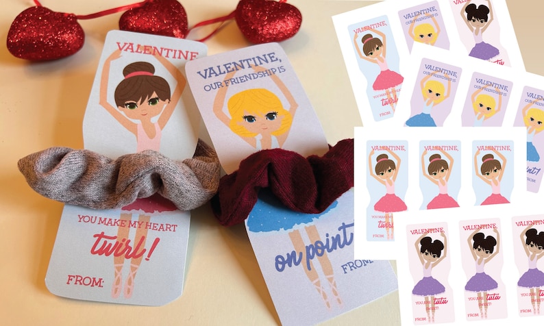 Printable Ballet Scrunchie Valentine Cards Ballerina - Etsy