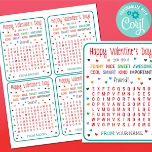 Mots croisés à imprimer pour la Saint-Valentin - jeux de la Saint-Valentin - carte de Saint-Valentin camarade de classe pour enfants - téléchargement immédiat et édition de fichier avec Corjl
