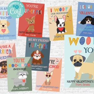 Instant Download Puppy Printable Valentine's Day Cards, Editable 9 Puppy Valentines Day Cards for Classroom, Dog Valentine Cards, DIGITAL