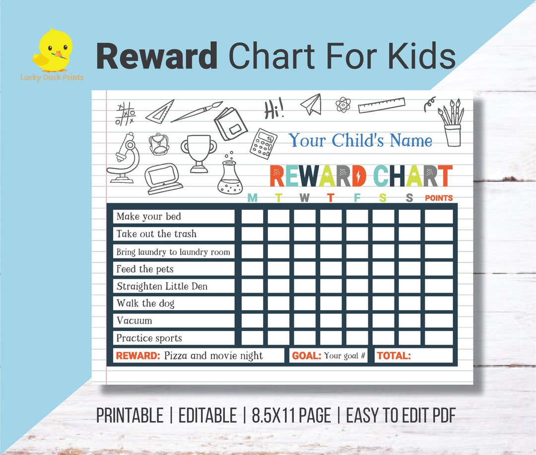Doodle Printable Reward Chart for Kids, EDITABLE Kid's Chore Chart ...
