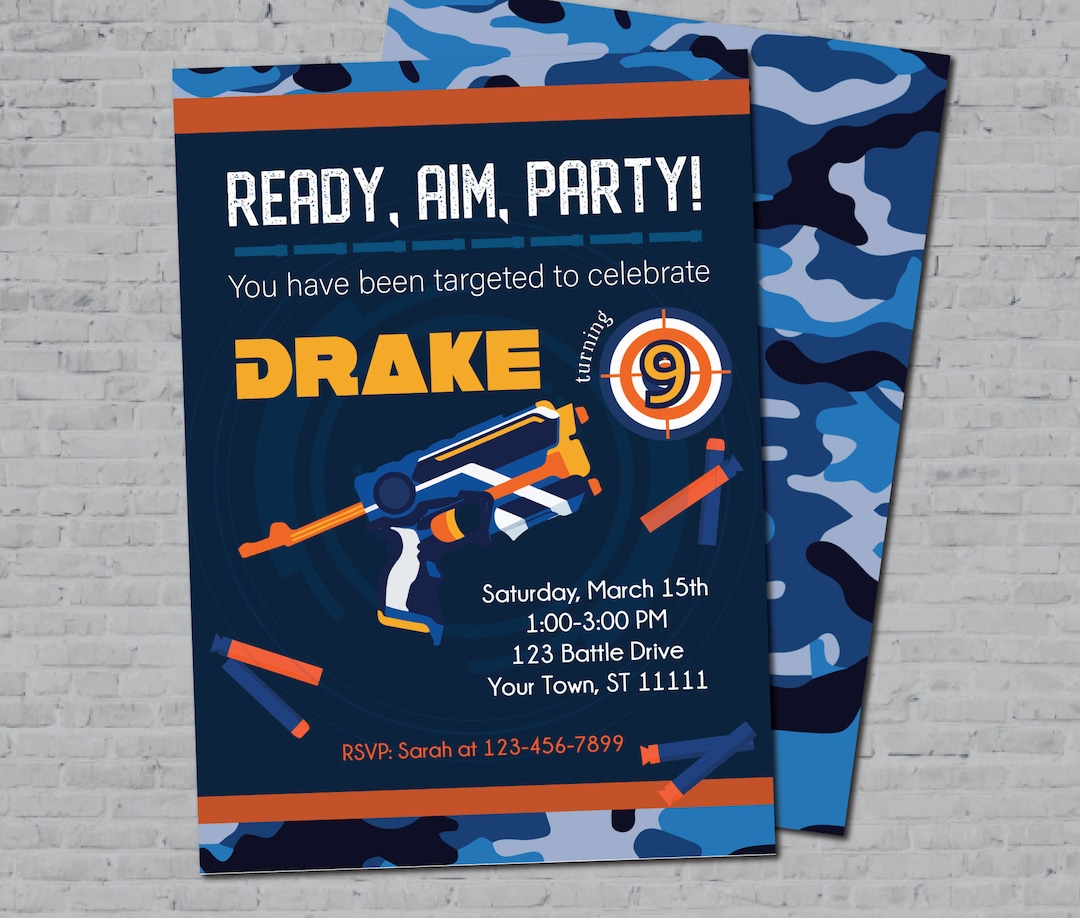 Nerf Birthday Invitation, Nerf Invitation, Dart Birthday Invitation