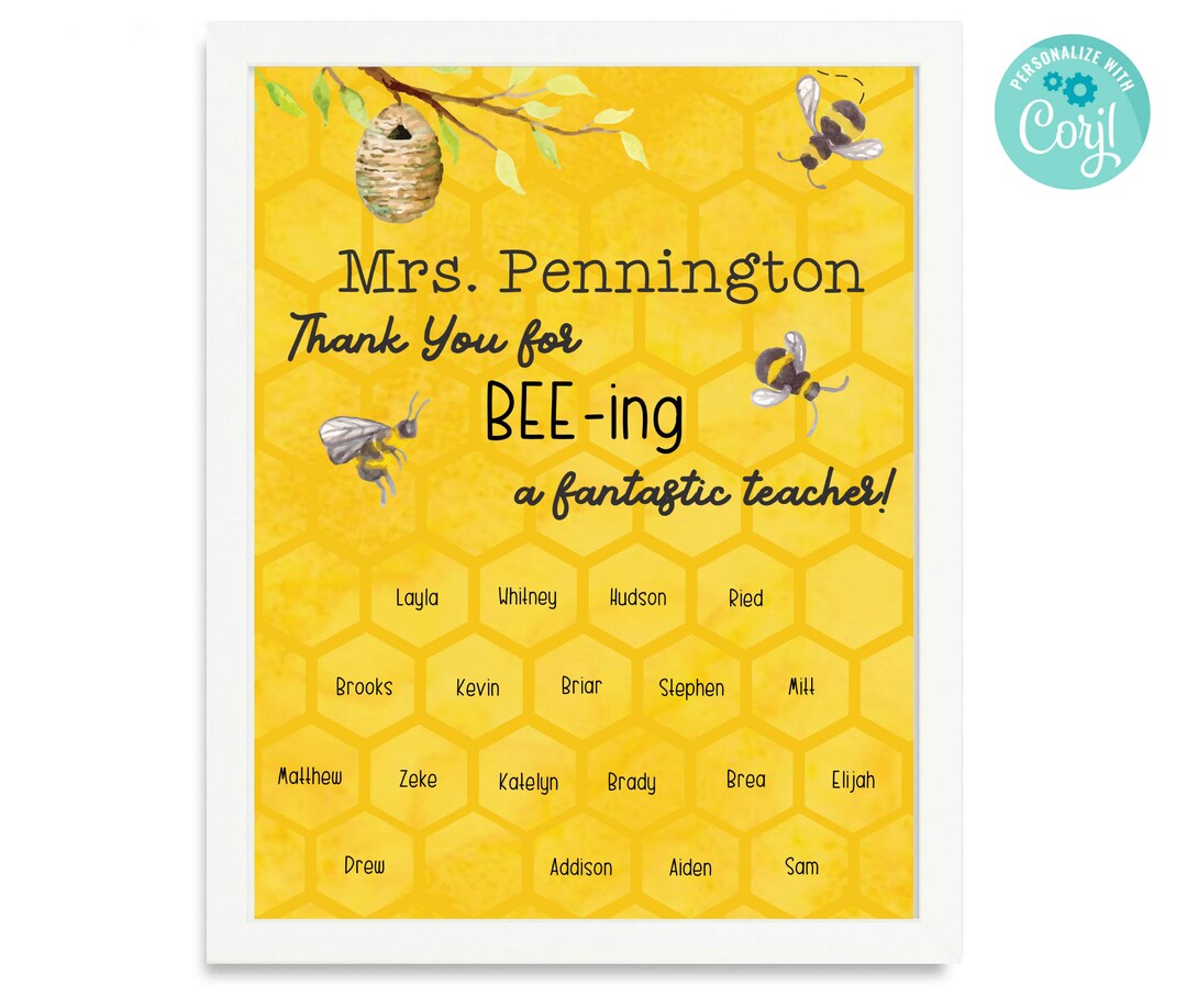 Personalized Bee Teacher Gift From Students Printable Teacher ...