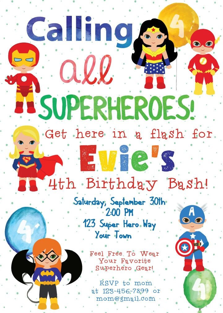 Superhero Birthday Invitations / Watercolor -  Canada