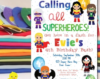 Girl Superhero Birthday Invitation: Female Super Hero Party (Digital File)