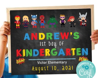 Superhero FIRST DAY of school sign, Pre-Kindergarten Sign, 2021 Avengers Pre-K Sign, Preschool Photo Prop, Instant download chalkboard 2023