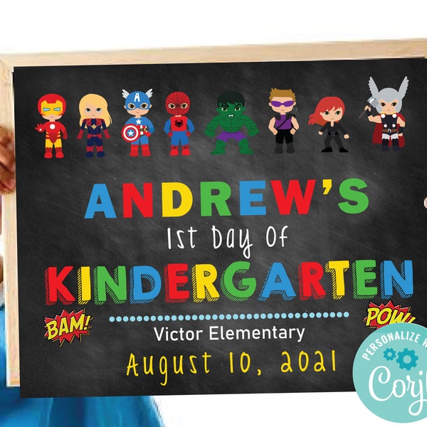 Superhero FIRST DAY of school sign, Pre-Kindergarten Sign, 2021 Avengers Pre-K Sign, Preschool Photo Prop, Instant download chalkboard 2023
