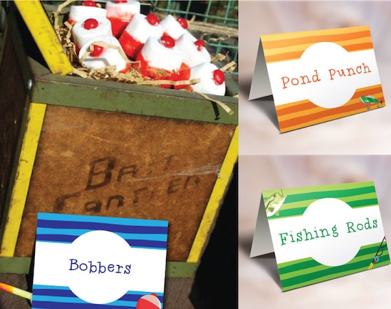 Gone Fishing Bait Bar Bobber Dessert Food Buffet Decoration-Fishing Banner Food Labels The Big One Dessert Table Birthday Party Favor Ideas Supplies
