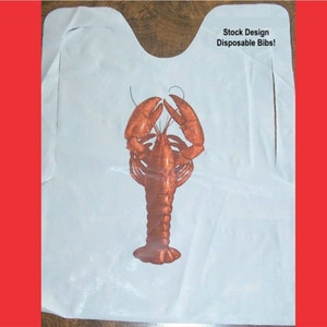 PLASTIC Bibs Lobster/Crawfish poly party bibs, perfect for bakes, boils & seafood dinners-stock design adult disposable bibs-minimum 10 bibs