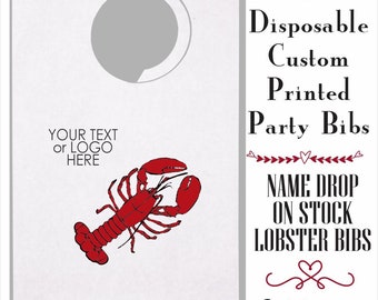Name/Logo Drop on Lobster Party Bibs-Adult Disposable bibs for dinners, weddings, clambakes, lobster boils-fast & free ship-minimum 5 bibs